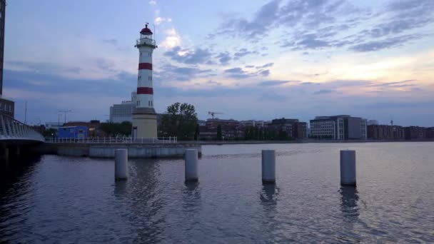 Malmö Gün Batımında Eski Deniz Feneri Sveç — Stok video
