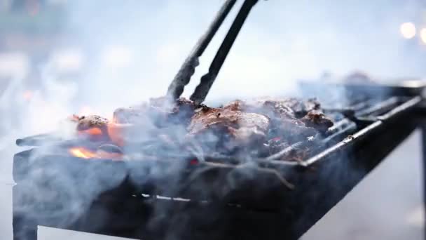 Slow Motion Shot Asian Street Vendor Cooking Ayam Bakar Grilled — Stock Video