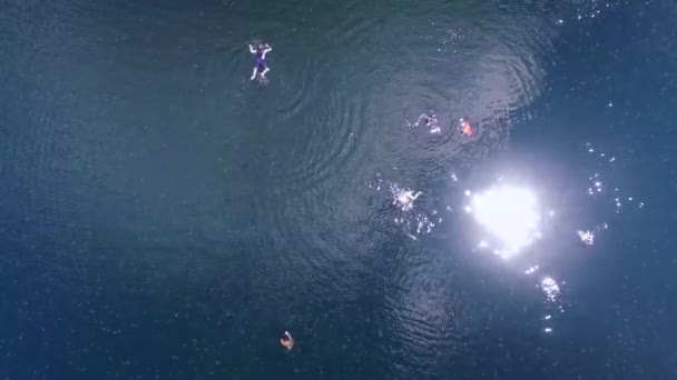 Widok Lotu Ptaka Jezioro Meduzy Pływającymi Nim Ludźmi Palau Mikronezja — Wideo stockowe
