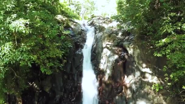 Panning Drone Shot Someone Sliding Natural Waterslide Alingaling Waterfall Bali — Stock Video