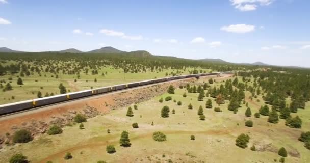 Aerial Slow Moving Passenger Train Passes Williams Arizona Concept Southwestern — Stock Video