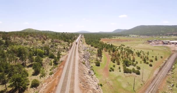 Flygdrönare Bilder Silver Amtrack Passagerare Tåg Väg Västerut Till Kalifornien — Stockvideo