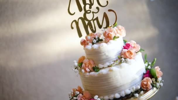 Güzel Dekore Edilmiş Bir Düğün Pastasının Hoş Bir Fotoğrafı Düğün — Stok video