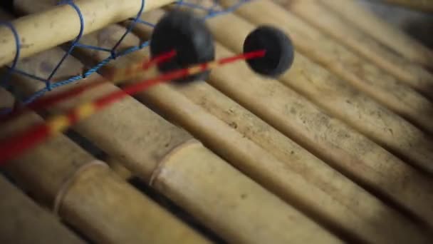 Повільне Рукостискання Когось Хто Грає Індонезійського Xylophone Цей Інструмент Був — стокове відео