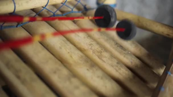Yavaş Çekim Endonezya Ksilofonu Çalan Birinin Kamerası Enstrüman Yapımı Bambudan — Stok video