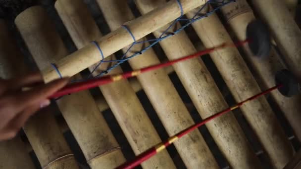 Lambat Motion Handheld Shot Dari Seseorang Bermain Xylophone Indonesia Alat — Stok Video