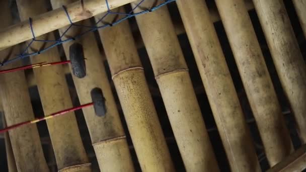 Yavaş Çekim Endonezya Ksilofonu Çalan Birinin Kamerası Enstrüman Yapımı Bambudan — Stok video