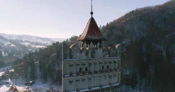 Orbite Aérienne Autour Tour Principale Château Bran Brasov Roumanie Pendant — Video