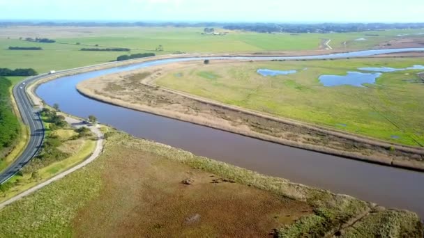 Vista Aérea Del Río Tarwin Campos Agrícolas Inundados Tarwin Lower — Vídeos de Stock