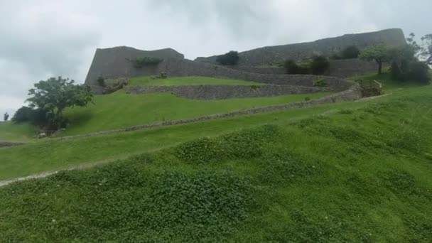 Amplio Ángulo Panorama Derecho Tiro Castillo Katsuren Ruinas Patrimonio Histórico — Vídeo de stock