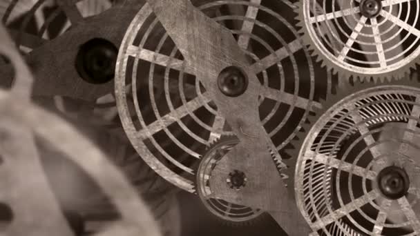 金属齿轮旋转的概念动画 带有一些烟雾 — 图库视频影像