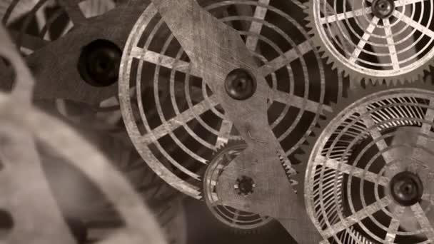 金属齿轮旋转的概念动画 有一些烟尘微粒在周围飞舞 — 图库视频影像