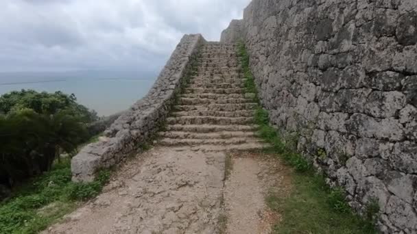 Caso Escalera Ruinas Históricas Castillo Katsuren Patrimonio Humanidad Por Unesco — Vídeo de stock