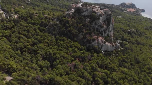 Повітряне Reveal Shot Historic Castle Monolithos Rhodes Island — стокове відео