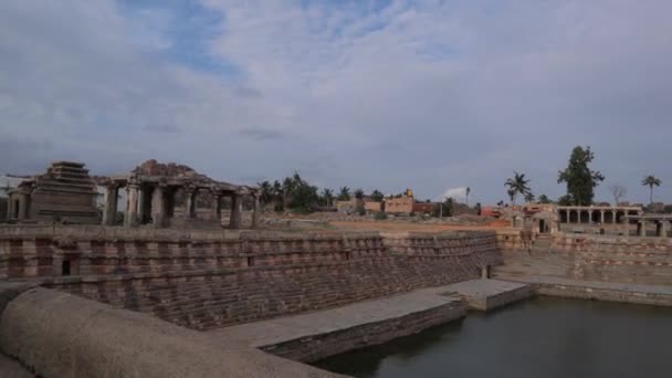 Pan Pohled Virupaksha Chrám Gopuram Nebo Gopura Nebo Monumentální Vstupní — Stock video