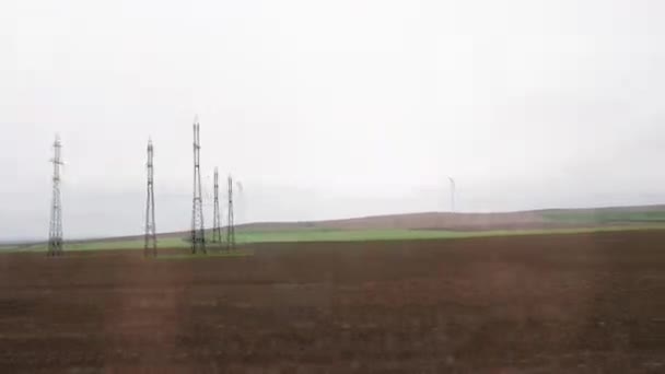 Вітрогенератори Дунайській Рівнині Румунія Фільми Фільмів Sideways — стокове відео