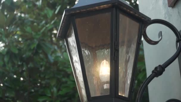 Old Style Lantern Illuminated Late Afternoon Close — Stock Video