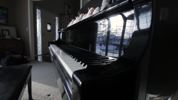 Piano Avec Des Clés Dans Cadre Fond Hivernal Réfléchi Par — Video