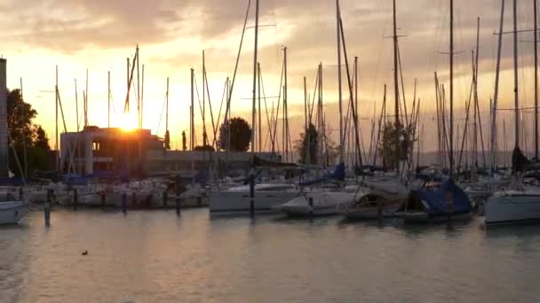 Ankunft Den Docks Bei Sonnenuntergang Fortsetzung Schuss — Stockvideo