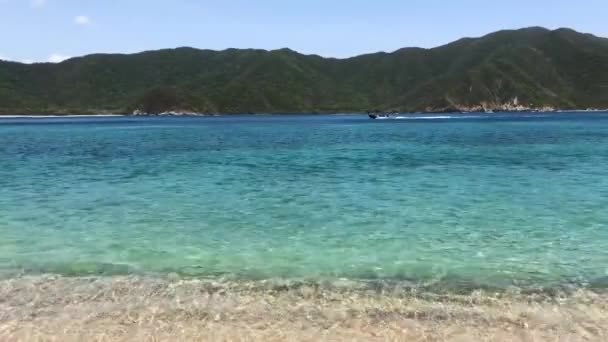 Motorboot Varen Een Caribisch Strand Een Zonnige Dag — Stockvideo