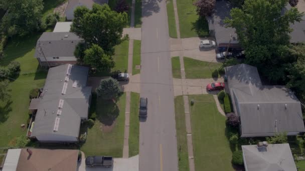 Flyover Buitenwijk Straat Met Een Zebrapad — Stockvideo