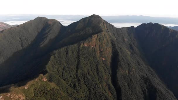Piękna Antena Zbliża Się Szczytu Tropikalnej Góry Lasów Tropikalnych Pico — Wideo stockowe