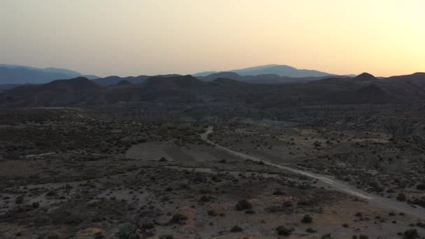 Desierto Desierto Almería España Panorámica Aérea Ángulo Alto Izquierda — Vídeos de Stock