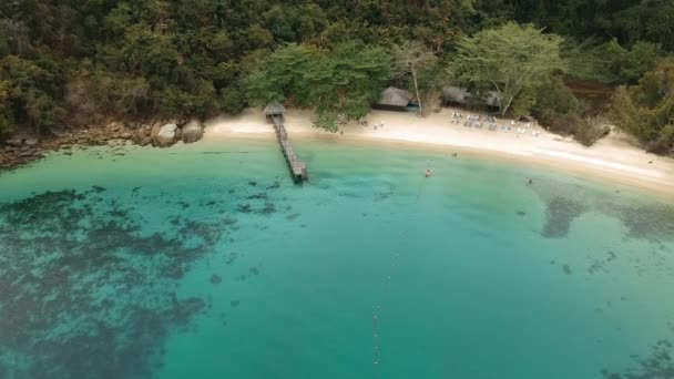 Drone Aereo Una Spiaggia Tropicale Isolata Margini Una Foresta Pluviale — Video Stock