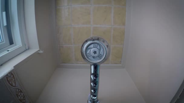 Shower Head Turns Water Sprays Directly Camera — Stock Video