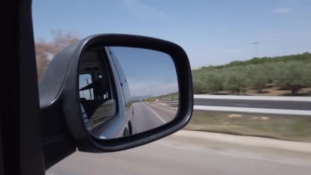 Pohled Přes Boční Zrcadlo Krajiny Která Prochází Mezi Fes Meknes — Stock video