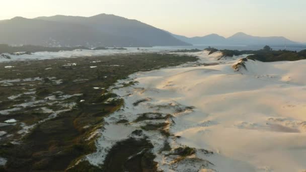 Letecký Pohled Písečné Duny Praia Joaquina Lagoa Conceicao Florianopolis Santa — Stock video