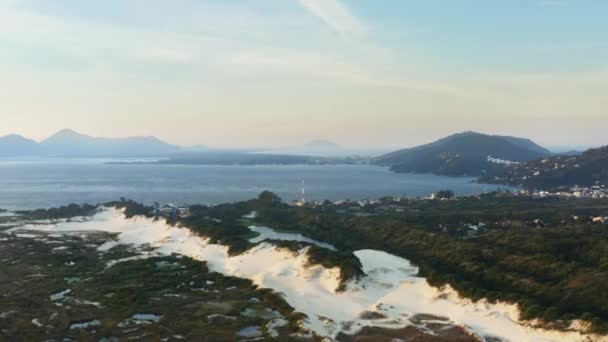 See Und Dünen Luftaufnahme Lagoa Conceicao Und Joaquina Dunes Florianopolis — Stockvideo