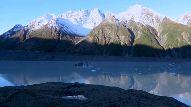 Lago Glacier Parque Nacional Cook Sol Brilha Lago Geleira Nova — Vídeo de Stock