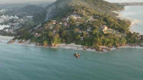 Drone Antial View Paradise Sunset Rocky Coast Jurere Internacional Praia — Stock videók