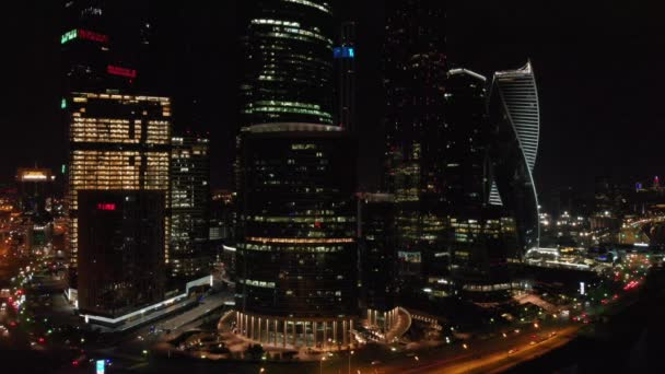 Moskva Obchodní Centrum Noci Dronem — Stock video