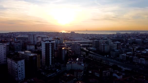 Sunset Timlapse View Istanbul Bosphorus Kadikoy Cityscape Ships Cars Pass — 비디오