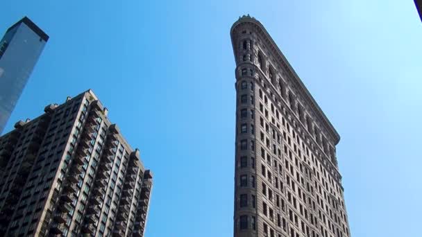 New York Ikonik Flatiron Binası Flatiron Binası Inşa Edilen Ilk — Stok video