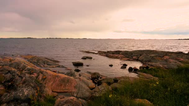Soirée Mer Calme Été Sur Île Suède — Video