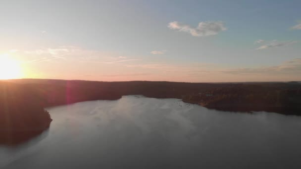 Pembe Turuncu Günbatımında Güneşe Doğru Uçan Bir Gölün Profesyonel Görünüşlü — Stok video