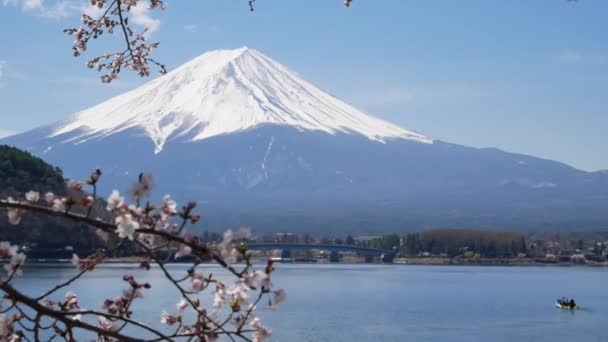 Fuji Volkanik Dağı Nın Doğal Manzara Manzarası Kawaguchi Gölü Önplanda — Stok video