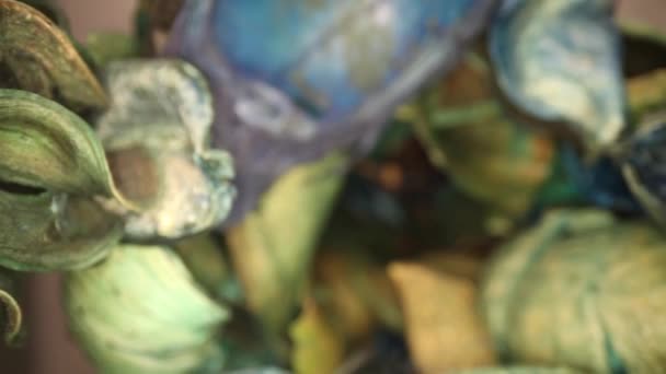 Yavaş Yavaş Renkli Potpuri Parçalarından Oluşan Derin Bir Vazoya Giriyor — Stok video
