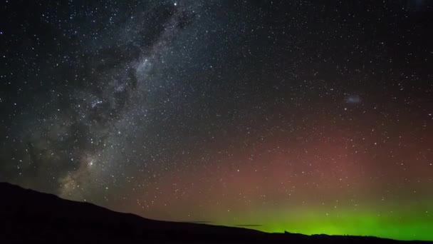 Timelapse Milky Way Aurora Australis New Zealand Żadnych Opłat Rezerwacyjnych — Wideo stockowe