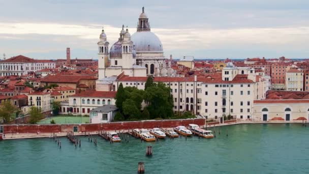 Повітряний Постріл Дорсодуро Венеція Італія Basilica Santa Maria Della Salute — стокове відео