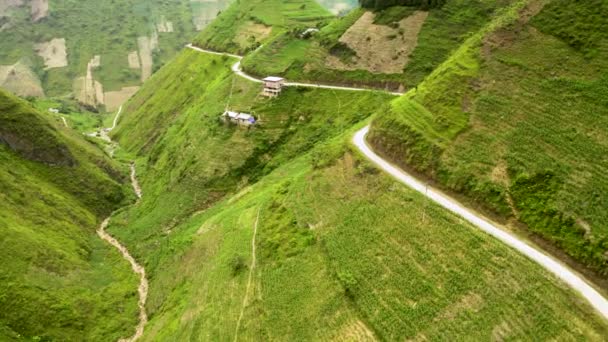 Hermoso Camino Montaña Tallado Valle Empinado Leng Pasar Norte Vietnam — Vídeo de stock