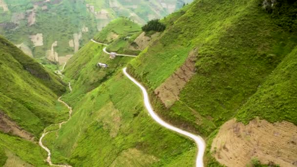 Hermoso Camino Montaña Tallado Valle Empinado Leng Pasar Norte Vietnam — Vídeo de stock