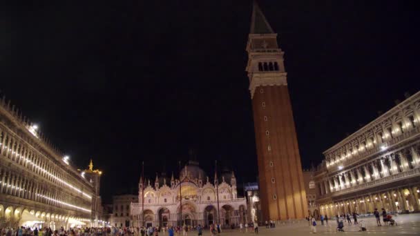 Błyskawica Nad Placem Świętego Marka Piazza San Marco Tłumem Nocy — Wideo stockowe