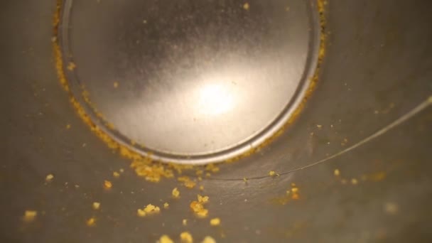 Pulling Out Bottom Empty Chip Can Many Chip Crumbs Visible — Stock Video