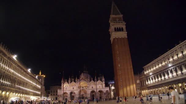 Błyskawica Nad Placem Świętego Marka Piazza San Marco Tłumem Nocy — Wideo stockowe