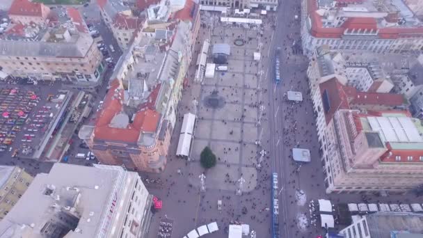 Zdjęcia Lotu Ptaka Stolicy Zagrzebia Stare Centrum Miasta Panorama Dzienna — Wideo stockowe