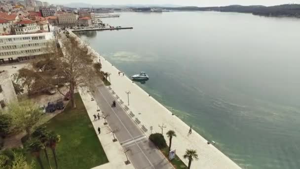 Vliegen Stad Sibenik Panoramisch Uitzicht Het Oude Centrum Kust Kroatië — Stockvideo